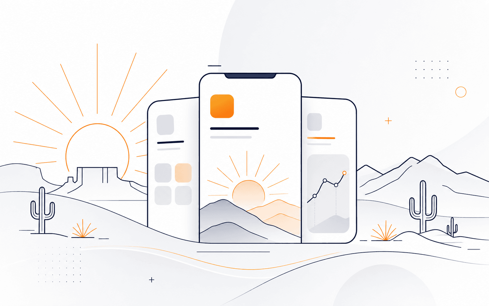 Abstract illustration of mobile app tiles with Arizona sun lines